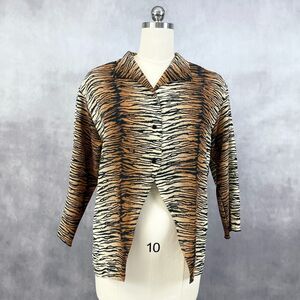 VTG Cactus Flower Womens Western Blouse Size Medium Zebra Stripe Cowgirl Rodeo